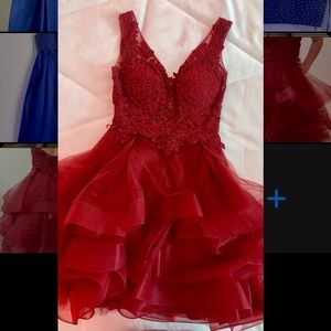 A burgundy mini dress